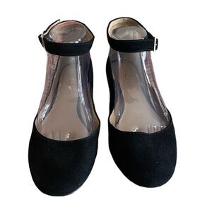 Talbots Elegant Black Suede Ankle Strap Flats